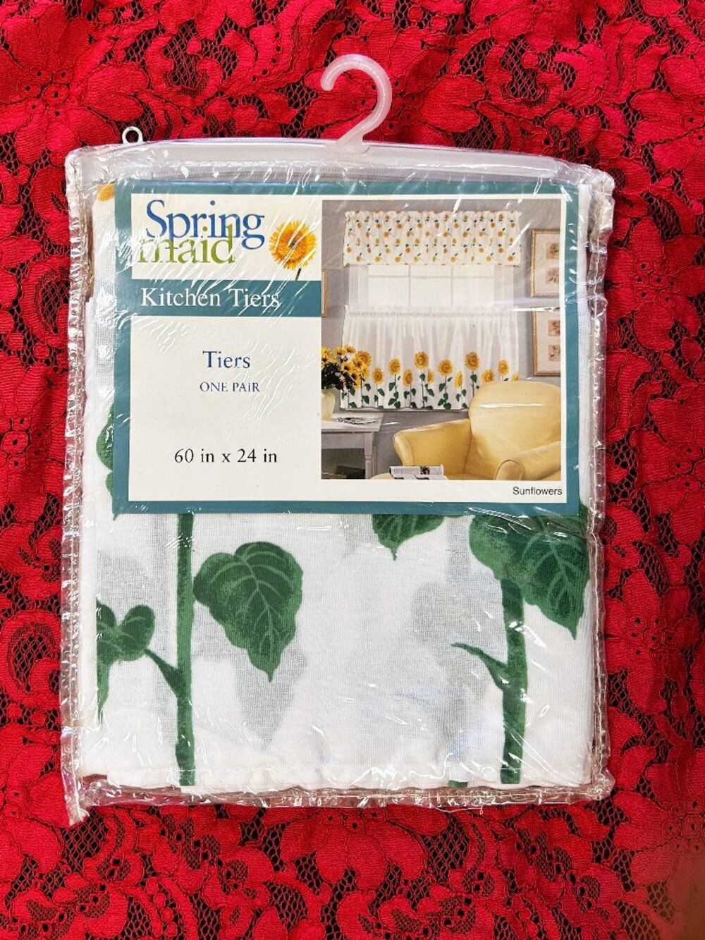 New~one pair kitchen Window Tiers~Springmaid Sunflowers white/golden~60"x24"